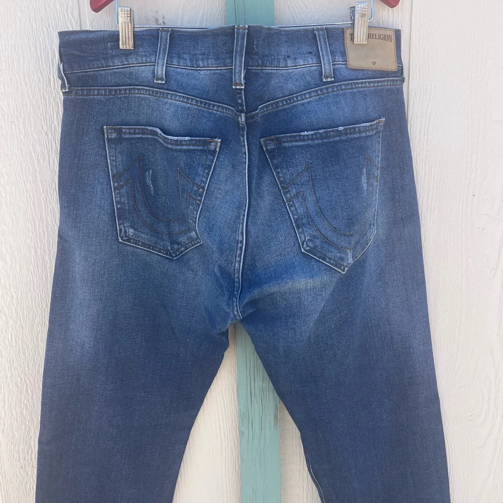 True Religion Men's Rocco Classic Slim Distressed Button Fly Jeans 38